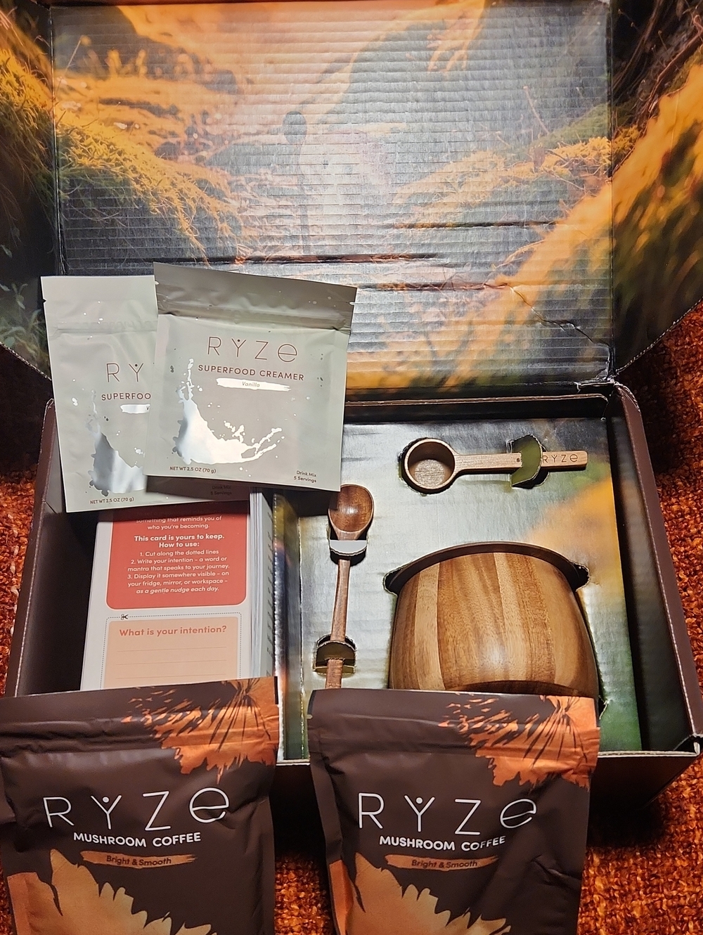 Mushroom Coffee Gift Set with Wooden Scoop - Brown